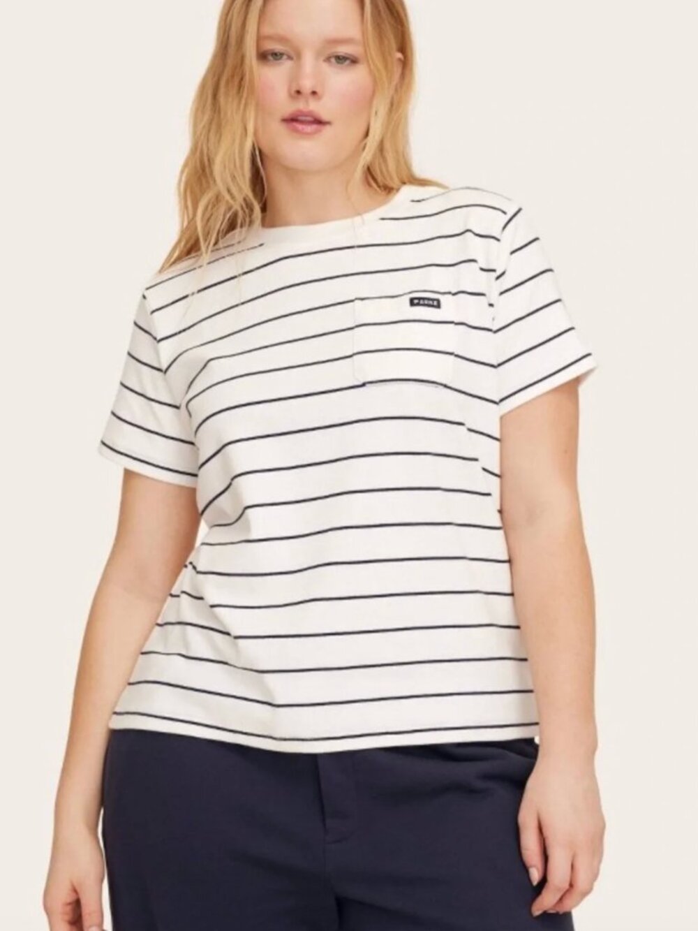 Parke x Target | Short Sleeve Crewneck Pocket T-Shirt Navy Blue Striped | Small